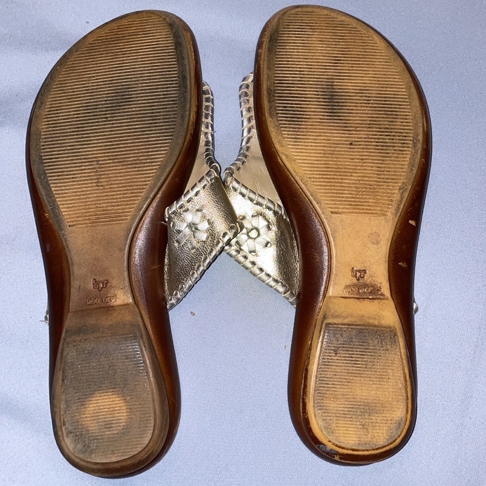 Giannetti silver gold foil sandals wood leather flip flops sorority Jack Rogers - Picture 3 of 3